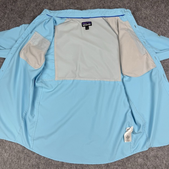 Patagonia Sol Patrol Fishing Shirt Mens Medium Turquoise Long Sleeve Ripstop - Picture 10 of 15